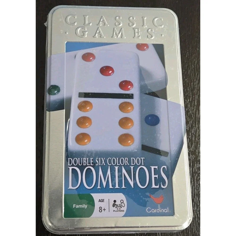 Cardinal Double Six Color Dot Dominoes Tile Game Set in Tin Case, Ages 8+